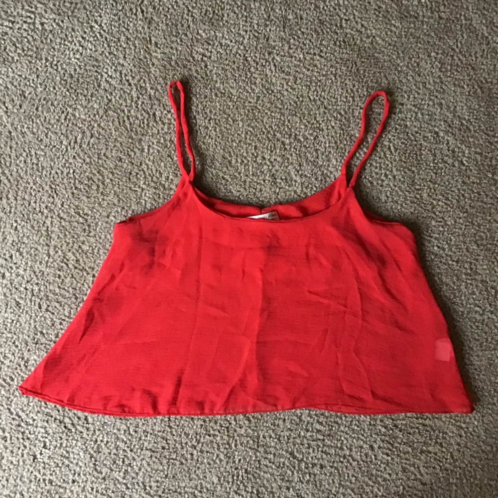 Red Flowy Crop Tank Top